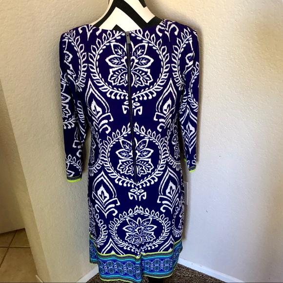 Vince Camuto Womens Puff Shoulder Shift Dress Blue Size 10